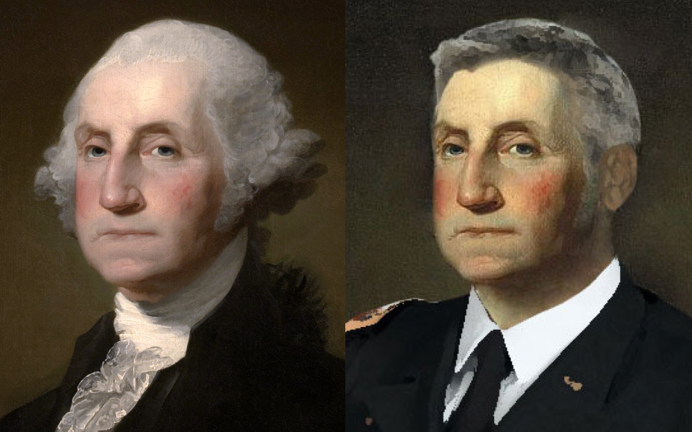 Retrato de George Washington com um estilo de cabelo moderno