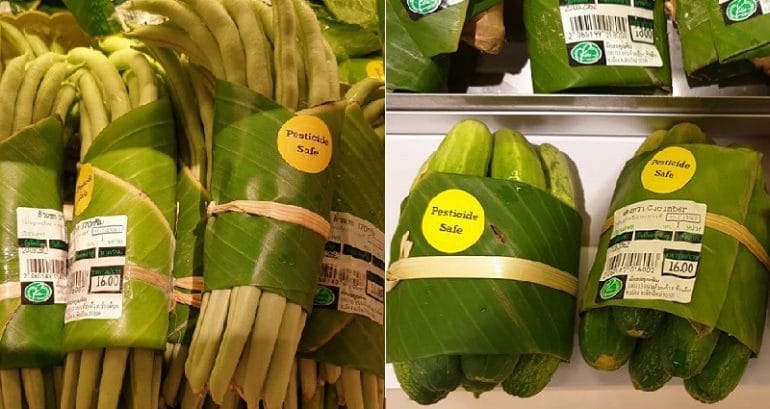 Supermercados na Ásia agora usam folhas de bananeira em vez de embalagens plásticas