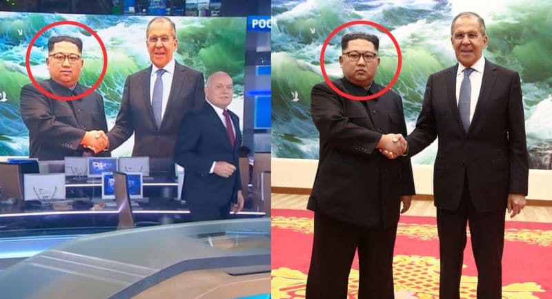 TV russa colocou um sorriso no rosto de Kim Jong Un ao encontrar-se com o ministro das relações exteriores da Rússia, Sergey Lavrov. Não se sabe ao certo o motivo, mas a montagem repercutiu