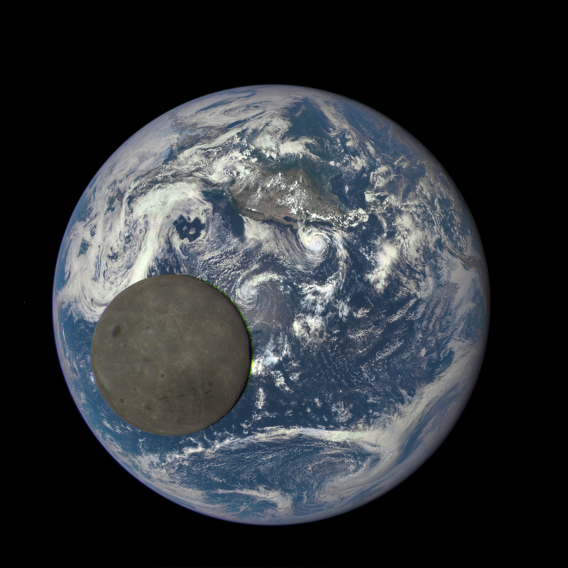 Ângulo que mostra a lua na frente da Terra, foto tirada a 1 milhão de milhas de distância.