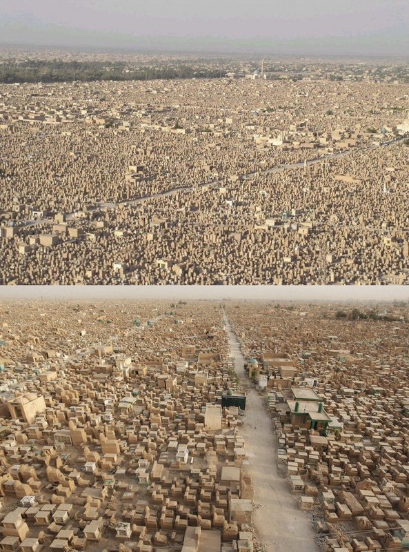 O maior cemitério do mundo está localizado no Iraque: 5 milhões de corpos e 1400 anos.
