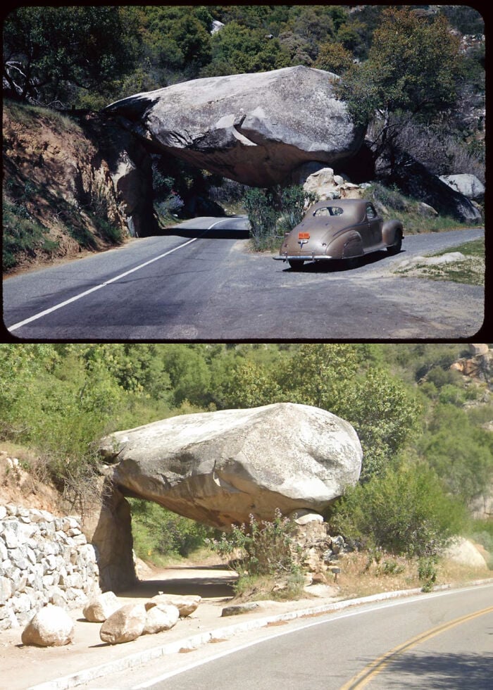 Tunnel Rock no Sequoia National Park, 1952 e 2020