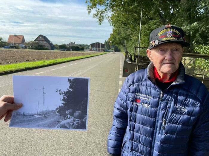 Pela primeira vez em 76 anos, o veterano da Segunda Guerra Mundial Robert White volta ao local em que pousou depois de saltar em março de 1945. Ele estava como pára-quedista da 17ª Divisão Aerotransportada.