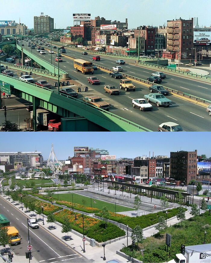 Antes e depois da grande escavação de Boston, década de 1980 vs. agora
