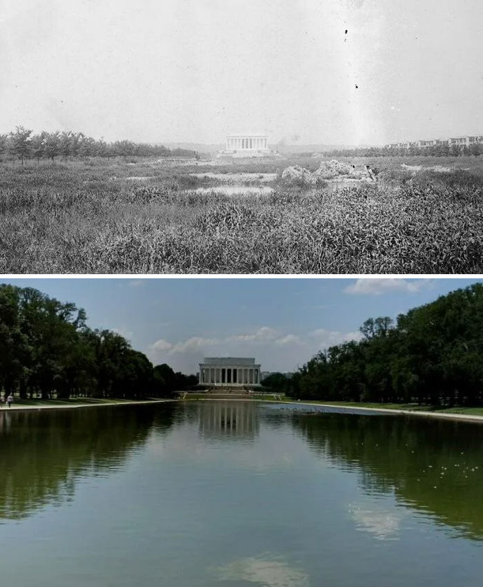 Lincoln Memorial em 1920, antes da construção da piscina refletora