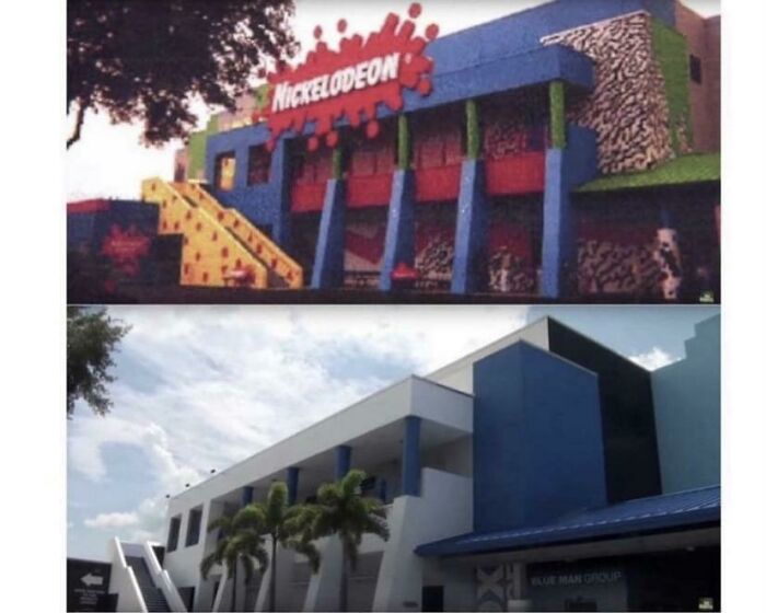 Nickelodeon Studios nos anos 90 vs. o mesmo edifício hoje