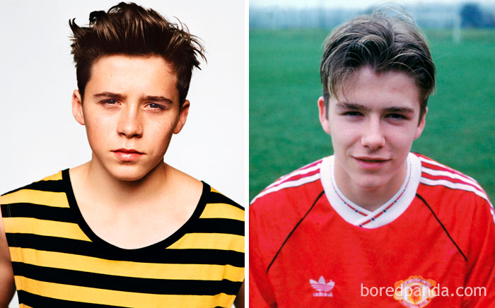 Brooklyn Beckham aos 15 anos e David Beckham aos 17 anos