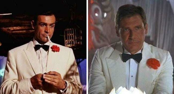 Stephen Spielberg queria dirigir um filme de James Bond, mas a Eon Studios negou. Quando ele comentou isso com Goerge Lucas, eles decidiram criar o personagem Indiana Jones, e nesta cena de 