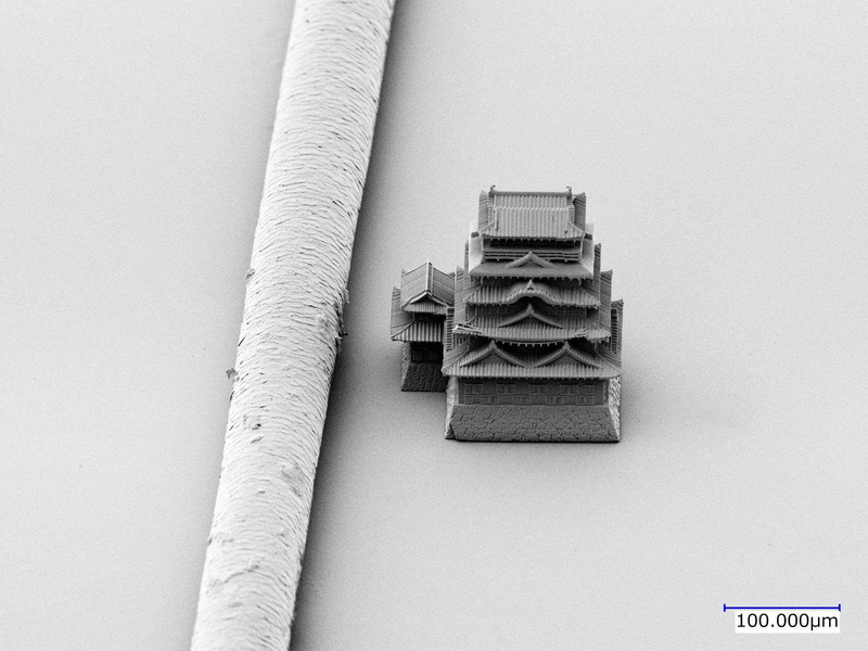 Uma emrpesa japonesa criou um castelo menor que um fio de cabelo usando uma impressora 3D Nano.