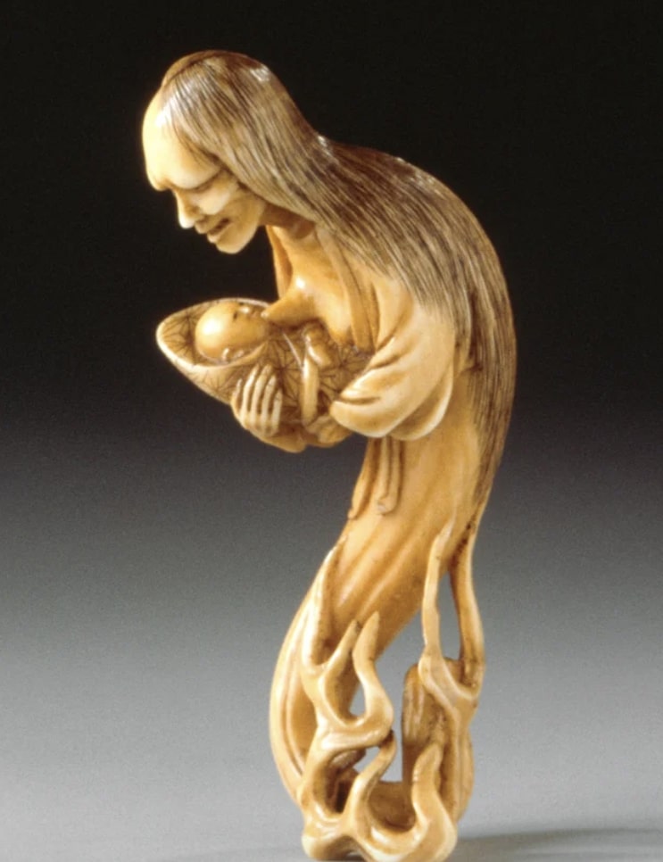Escultura japonesa - Fantasma amamentando um bebê - 1850.