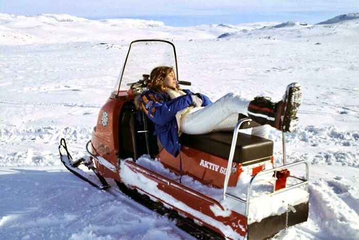 Carrie Fisher em locação na Noruega durante a produção de 