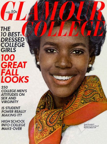 A capa da revista Glamour, de agosto de 1968, trouxe a primeira mulher negra africana a se tornar modelo numa capa de revista feminina, Katiti Kironde.