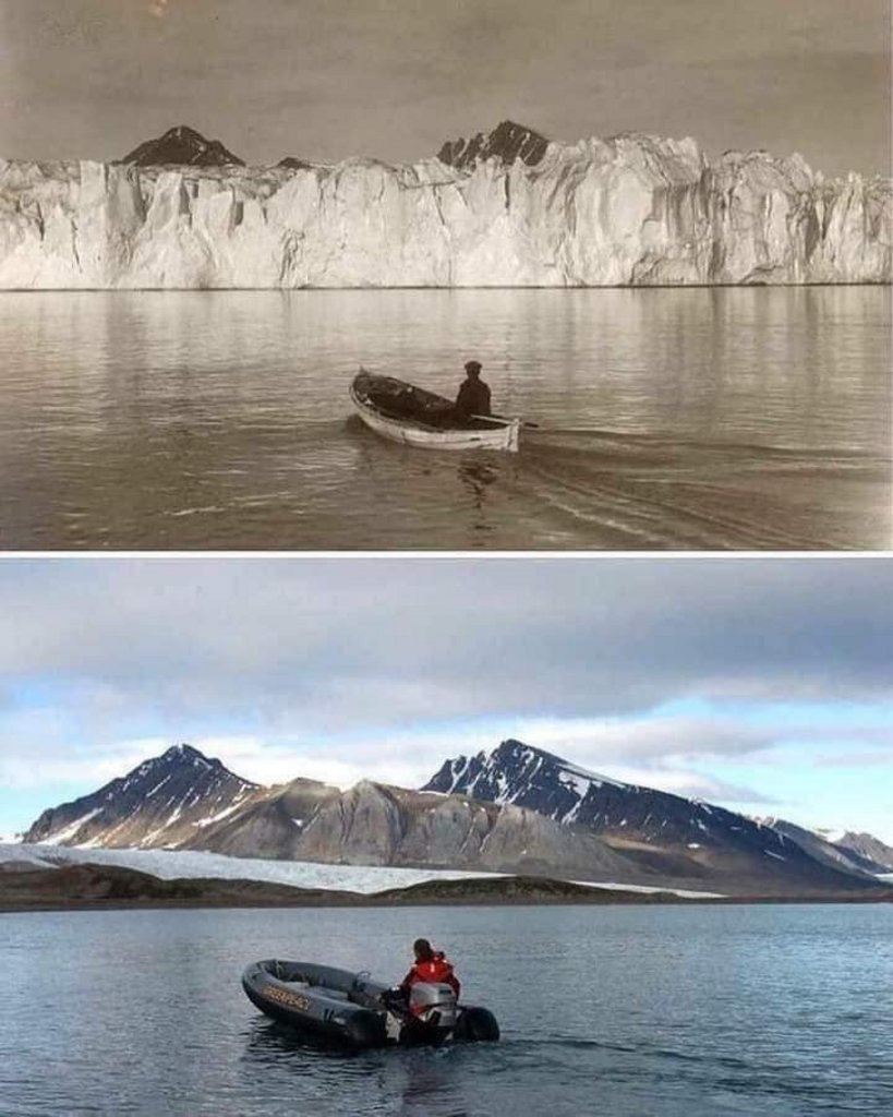 Oceano Ártico fotografado no mesmo lugar 105 anos atrás e hoje