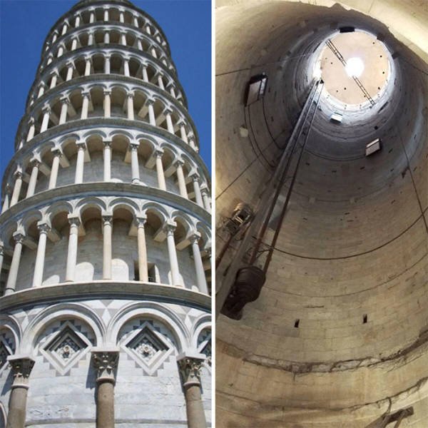 Torre inclinada de Pisa... vazia por dentro