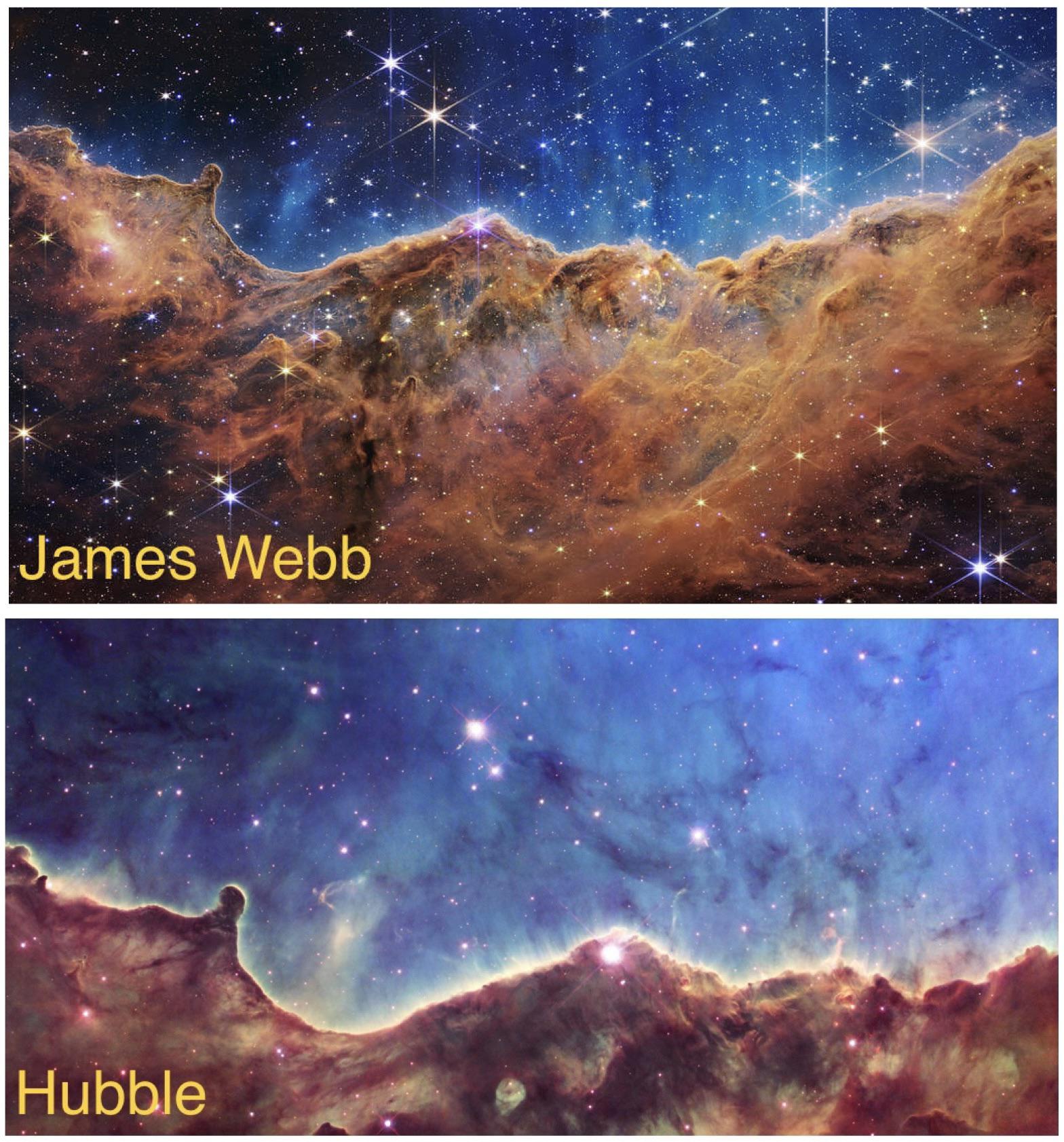 Foto do James Webb comparada à da Hubble