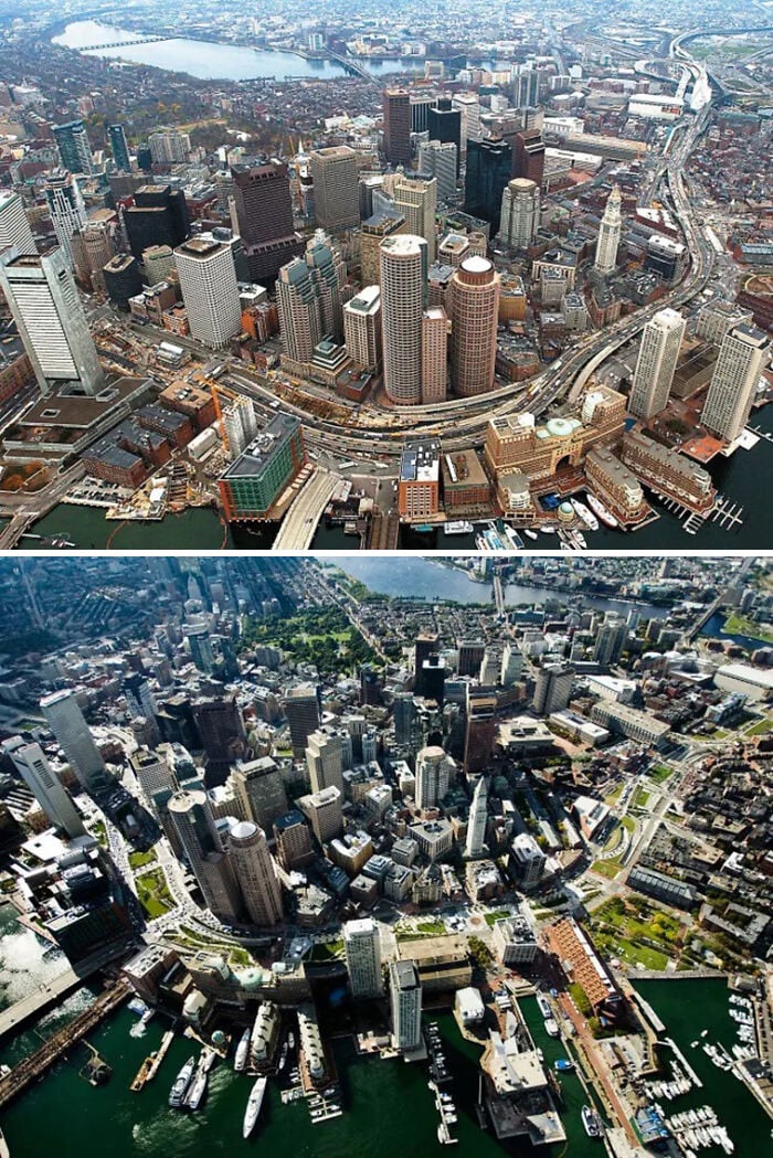 Boston - Rodovia elevada mudou para subterrâneo e se transformou em espaço verde (1990 - 2010)