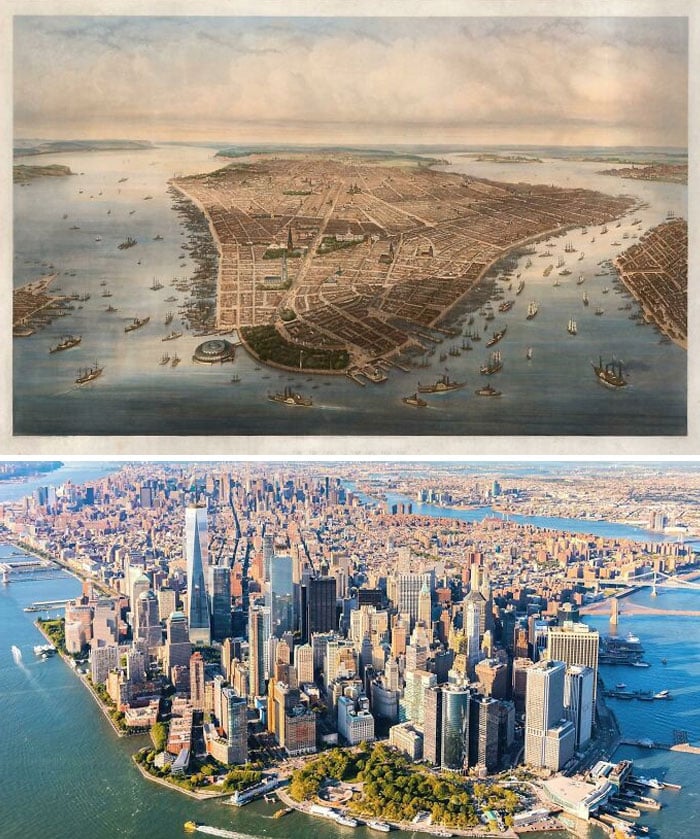 Manhattan em 1851 e hoje