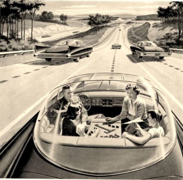 Carros autônomos do futuro, segundo visão de 1960.