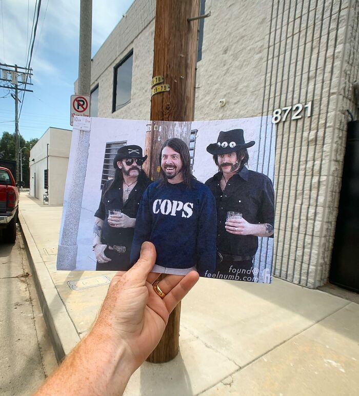 Lemmy, Dave Grohl e Wiley Hodgden fazem uma pausa nas filmagens do videoclipe de 2011 do Foo Fighters para White Limo